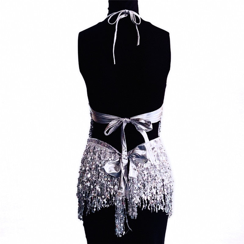 Shiny Sequins Draped 2 Pieces Skirts Sets