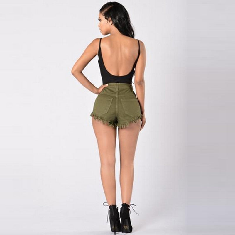 Skinny Tassel High Waist Stretch Shorts