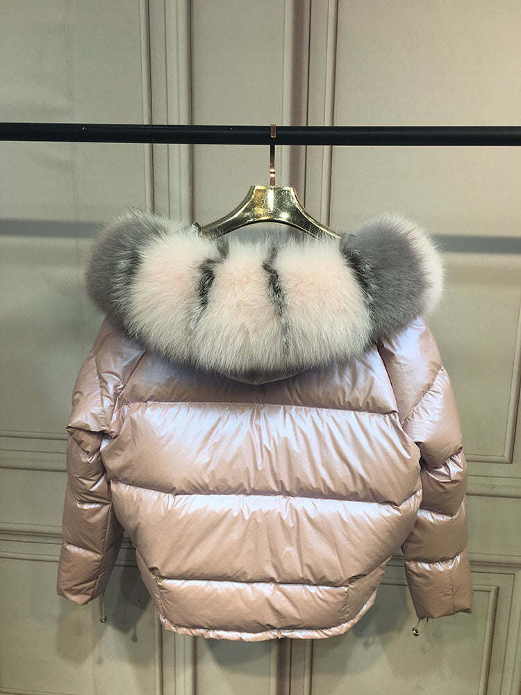 Metallic Real Fox Fur Parka Reversible Puff Jackets (Multi-Colors)