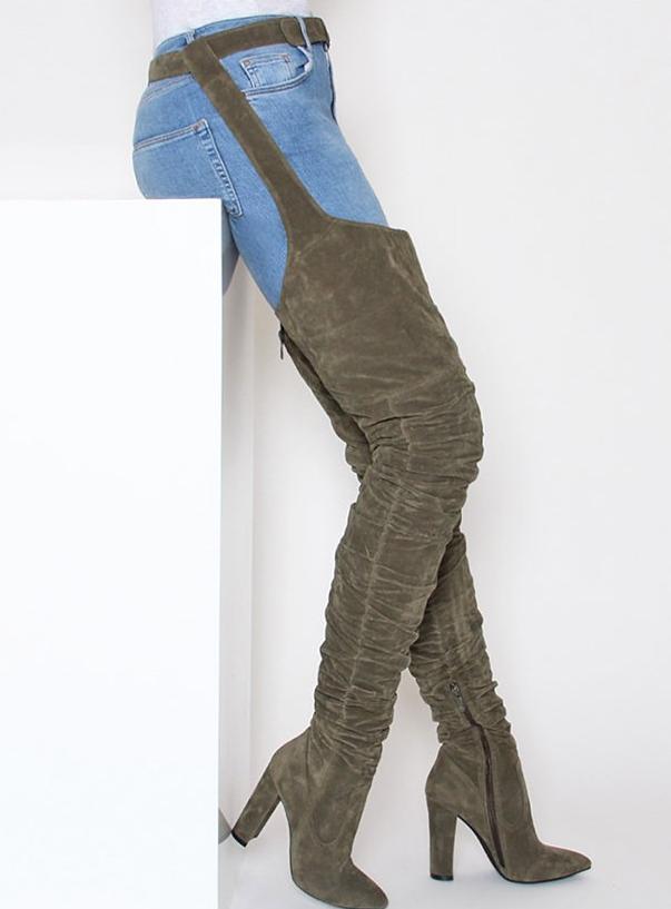 SUEDE WAIST BELT MID-THIGH HIGH HEEL BOOTS (MULTI-COLORS)