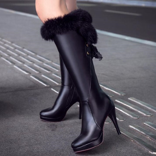 Waterproof High-heeled Below The Knee Boots