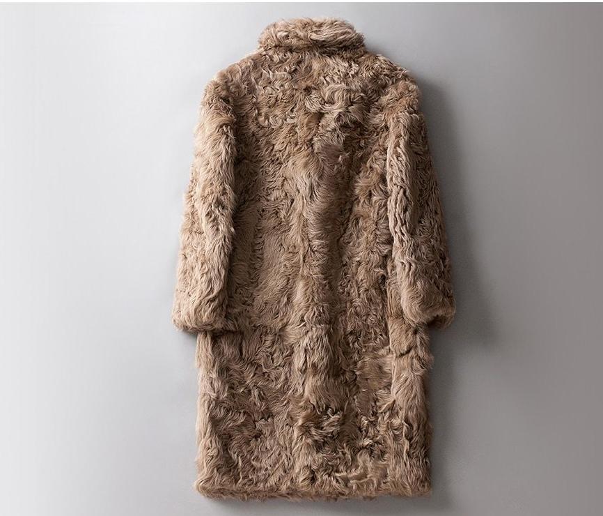 Brown Real Sheep Fur Turn-down Collar Coats