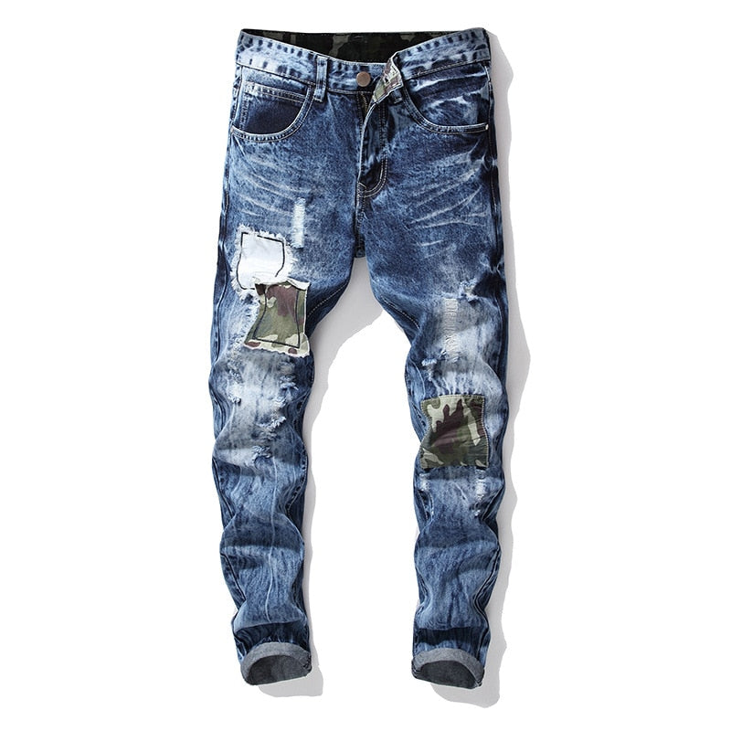 Distressed Cut and Repair Patchwork Denim Jeans – G-Style USA