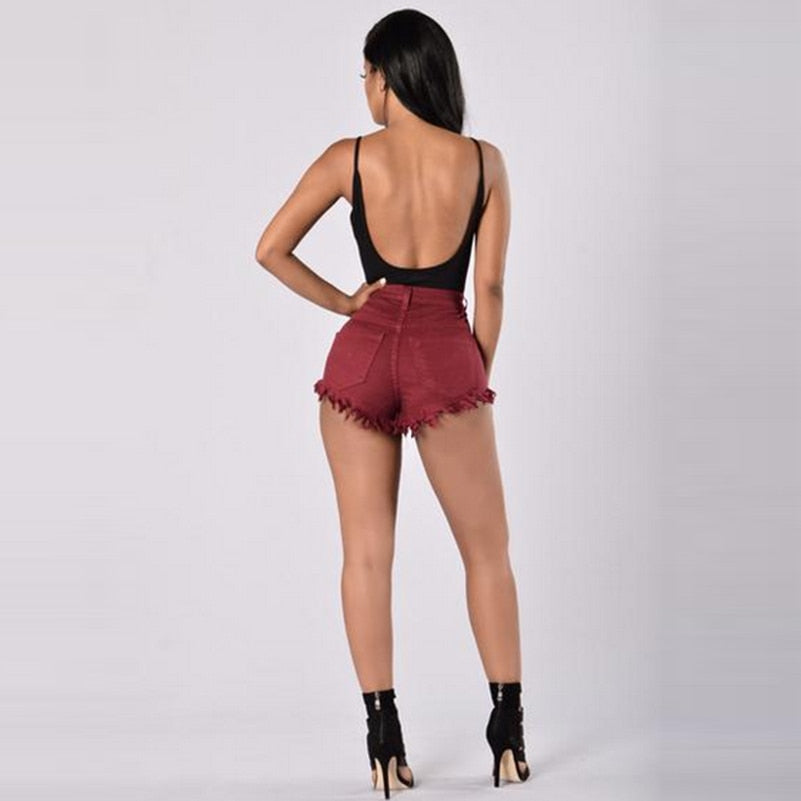 Skinny Tassel High Waist Stretch Shorts