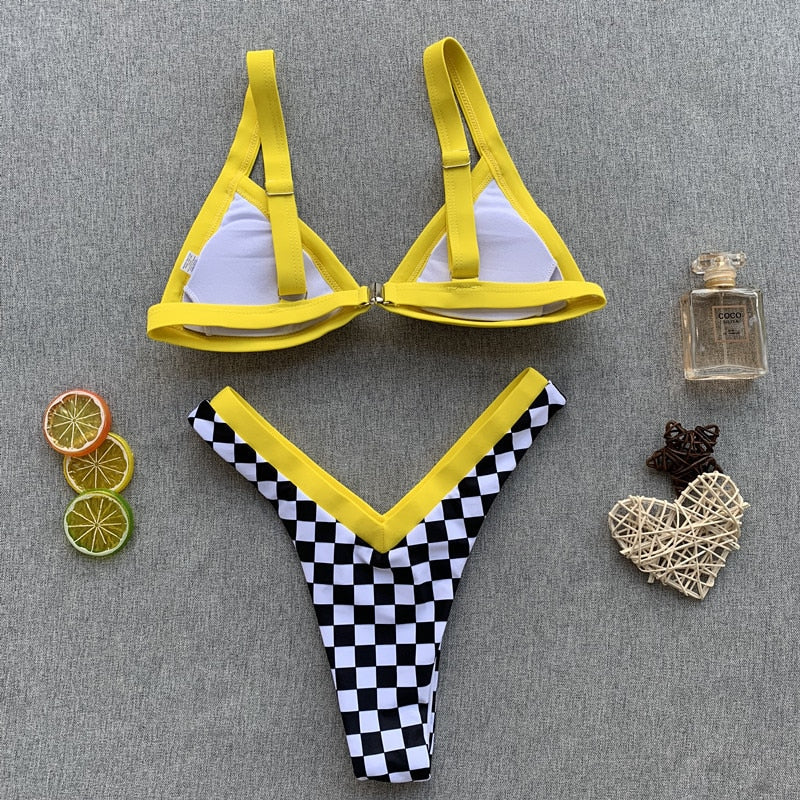 Strappy Deep V Thong Bikini Sets