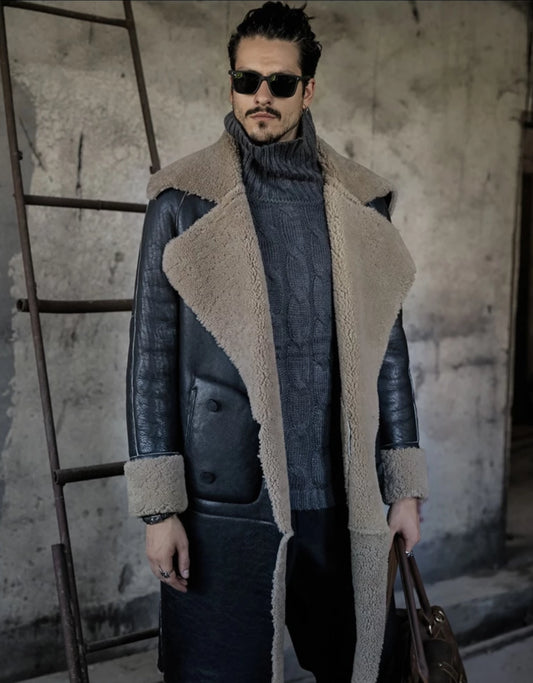 Genuine Leather Sheepskin Sherling Fur Lining Long Coats