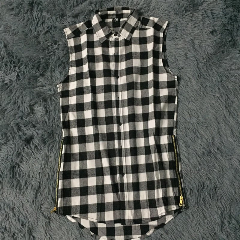 Plaid Side Zipper Button Up Shirts
