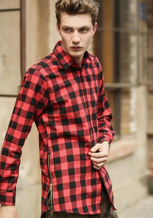 Plaid Side Zipper Button Up Shirts