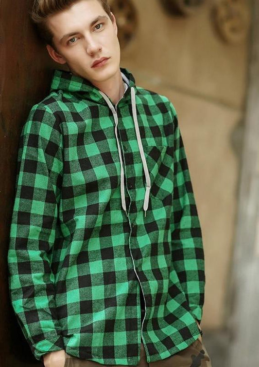 Long Sleeve Plaid Hoodie Button Ups