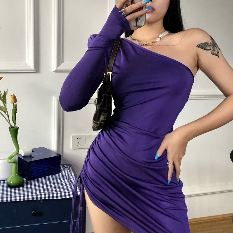 Purple One Long Sleeve Mini Dress