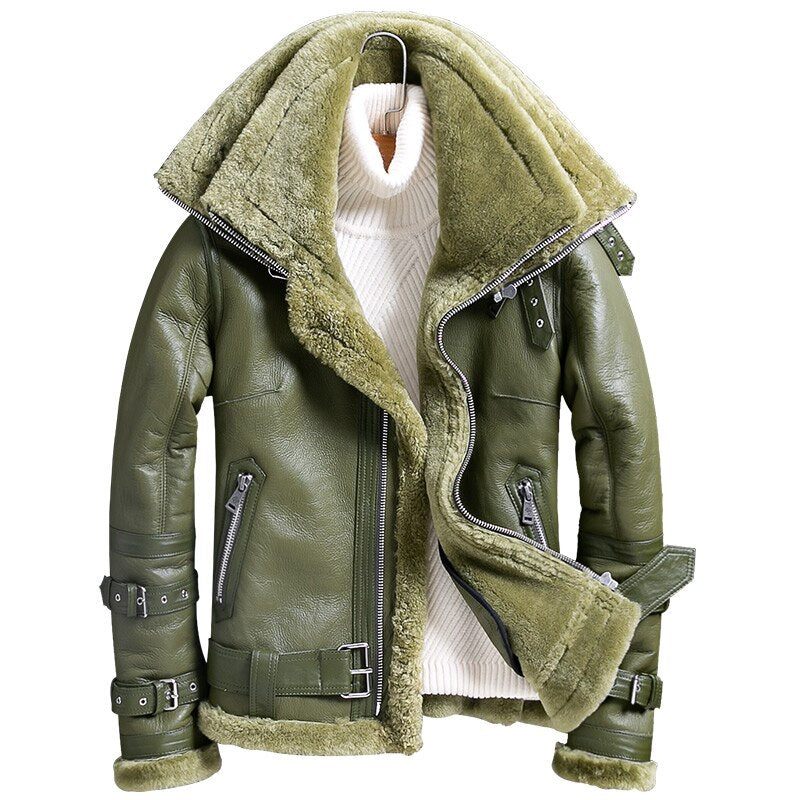 Double Collar Genuine Leather Coats Real Fur Shearling