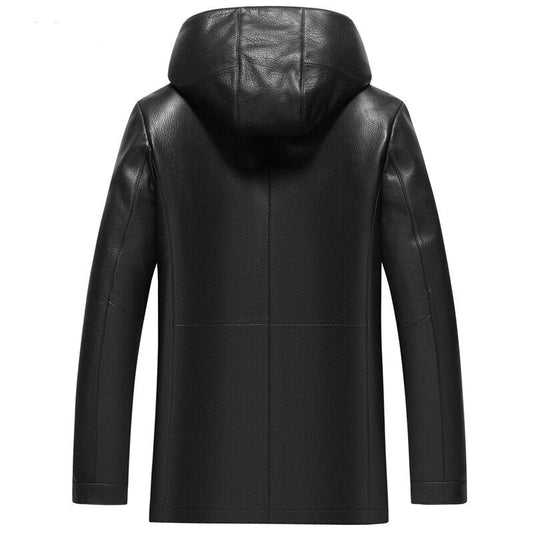 Genuine Leather Coat Hooded Real Mink Fur Liner