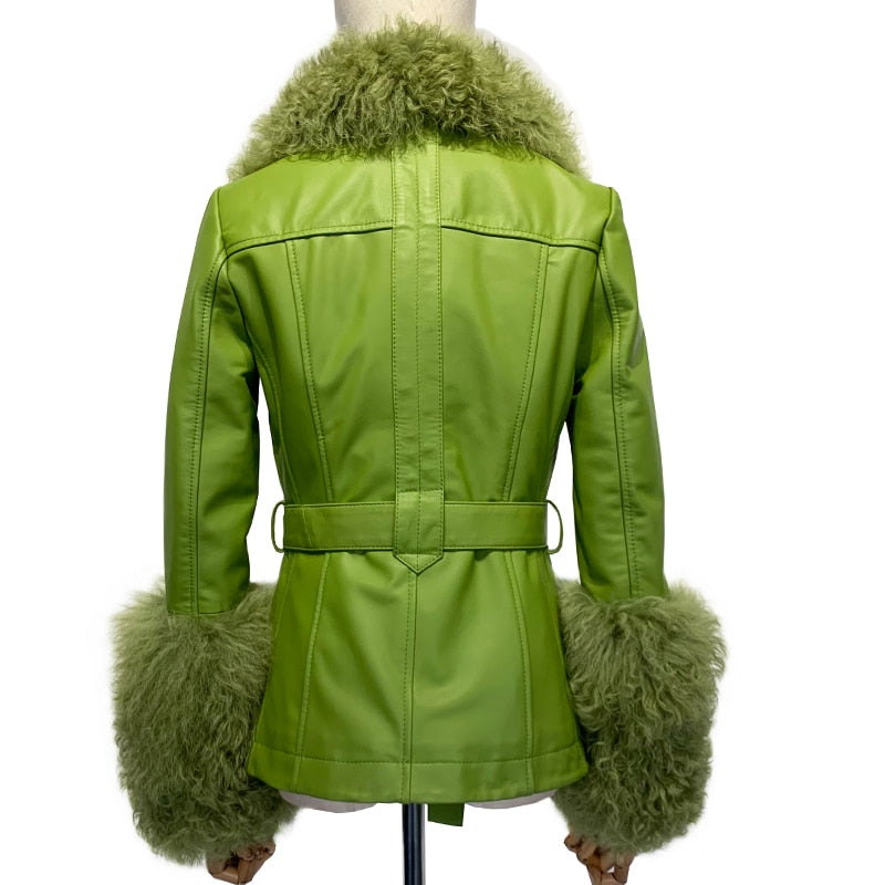 Genuine Leather Big Fur Short Pea Coats