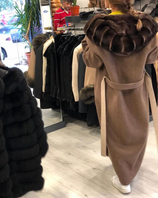 Genuine Double Row Fur Slim Long Wool Coats