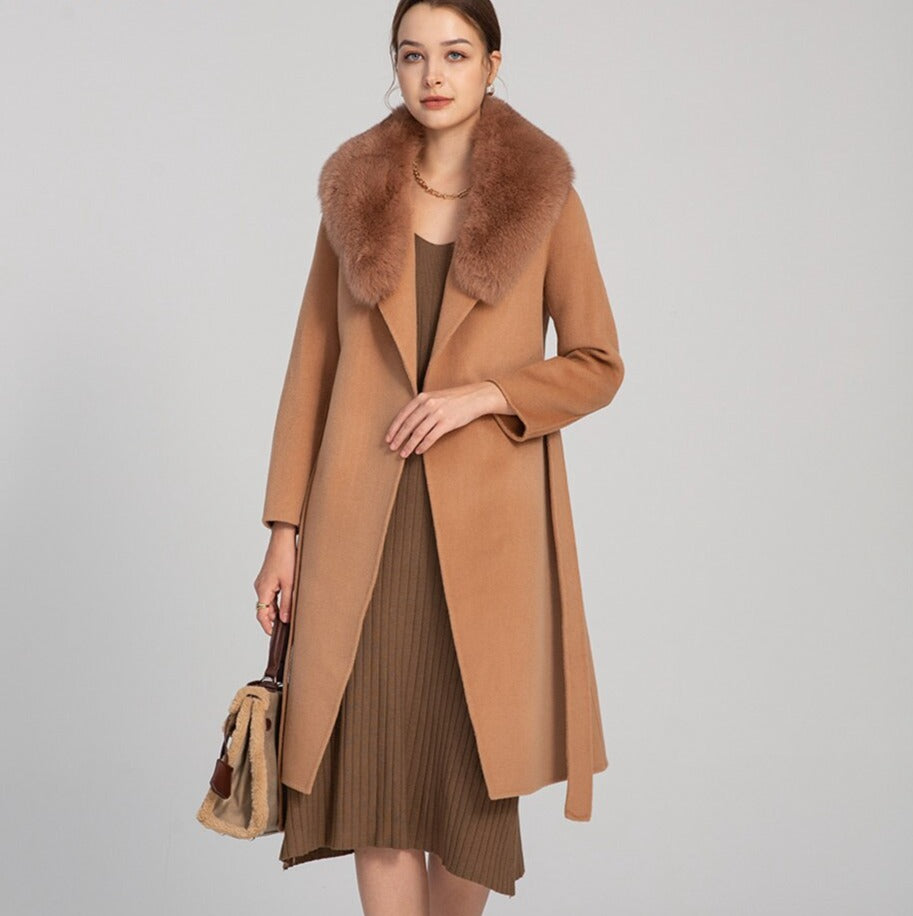 Real Wool Real Fox Fur Collar Long Coats