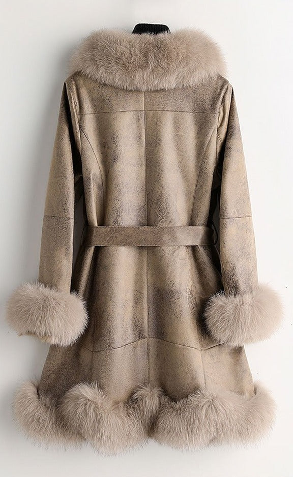 Genuine Leather Real Rabbit & Fox Fur Long Coats