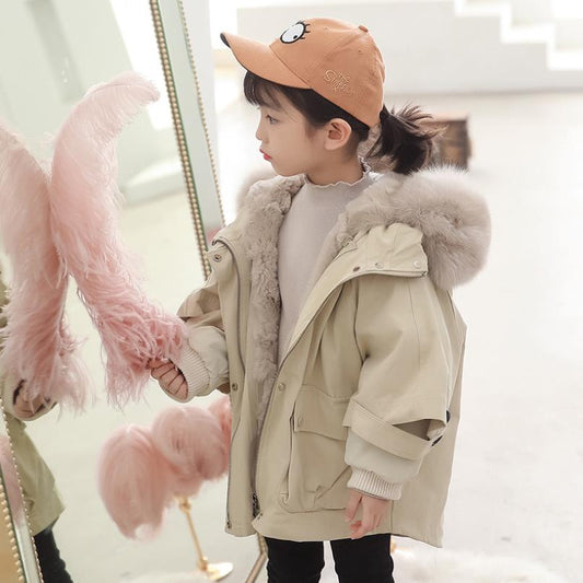 Real Rabbit Fur Liner Kids Coats Detachable Parkas
