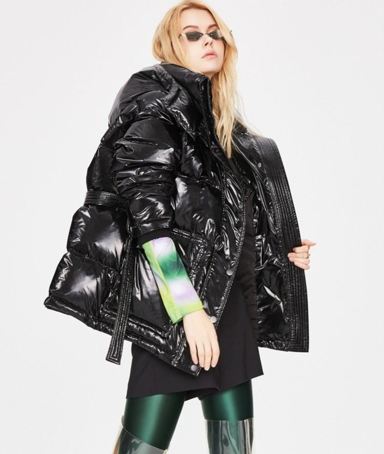 Shiny Hooded Duck Down Puffer Jackets