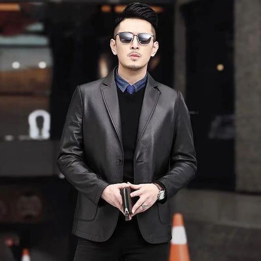 Genuine Leather Slim Blazer
