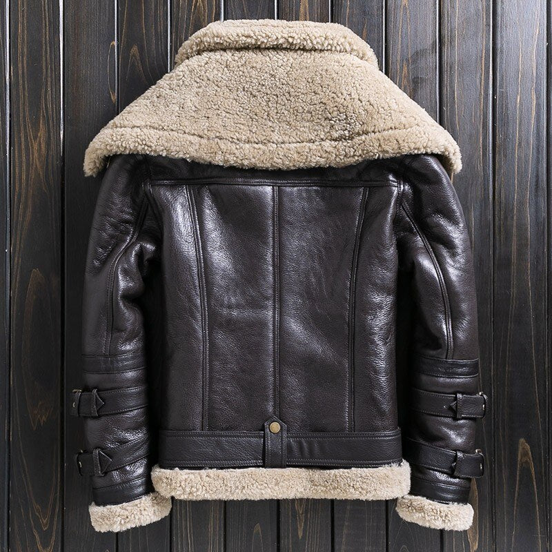 Double Collar Genuine Leather Coats Real Fur Shearling