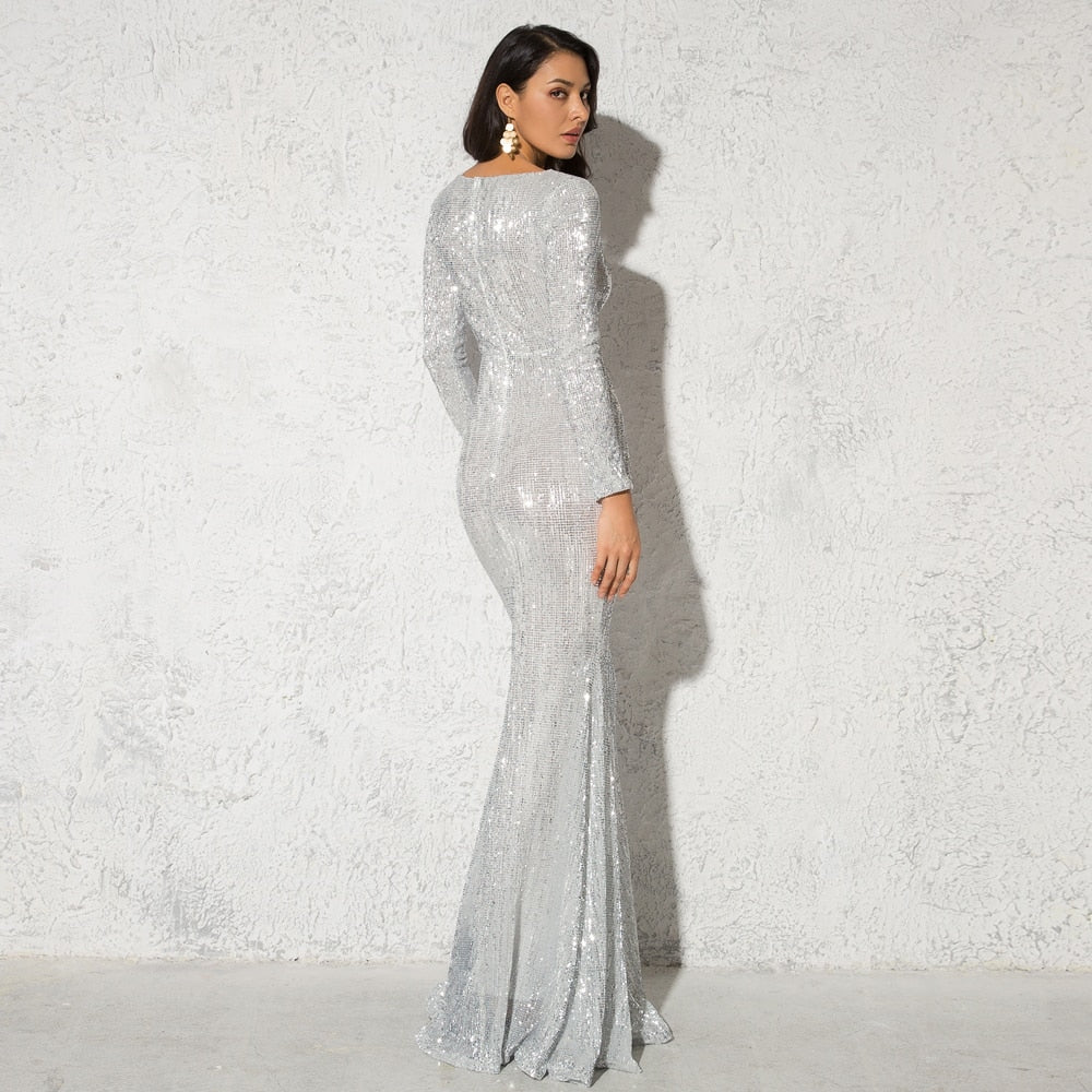 Sequined Long Sleeve Maxi Dresses