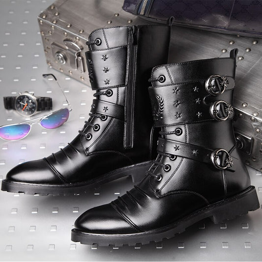 Rock Star Moto Boots 3 Buckle Strap High Tops