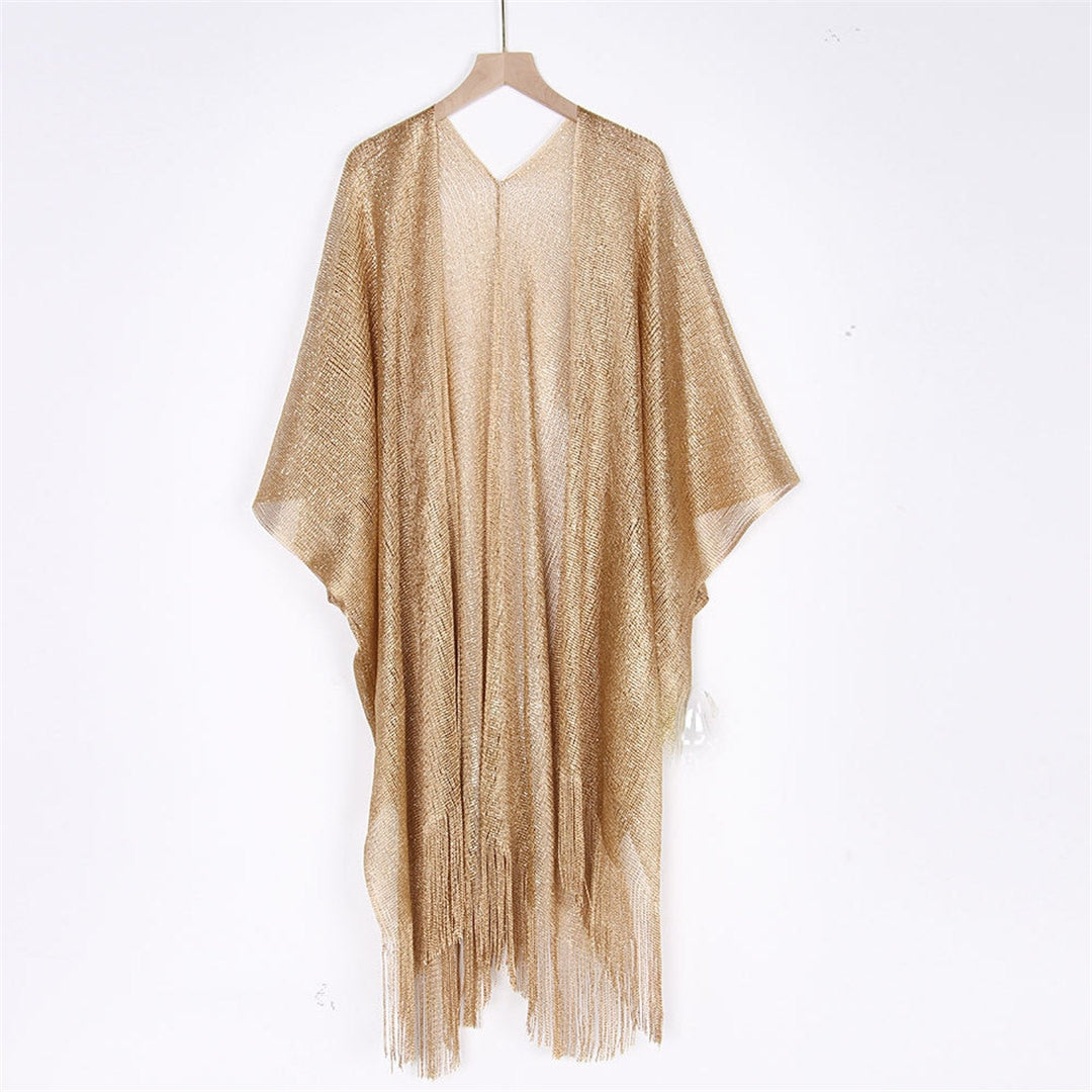 Shiny Sheer Fringe Tassel Mesh Beach Cover Up