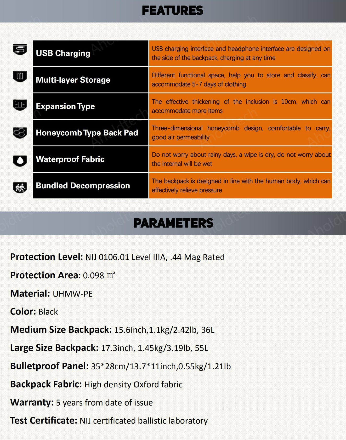 Bulletproof Backpacks NIJ IIIA Level