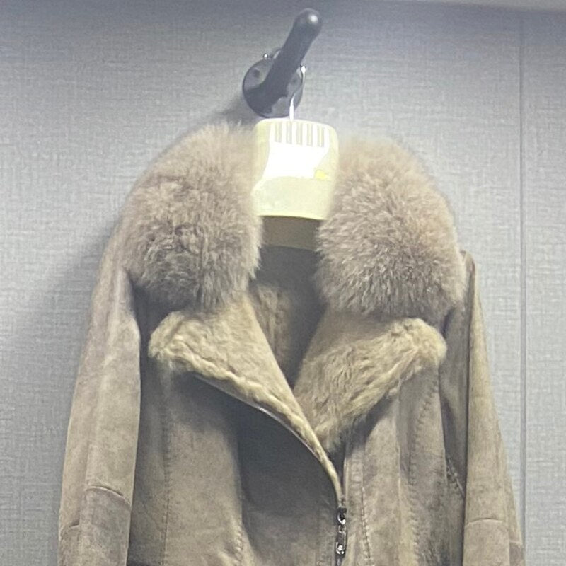 Genuine Leather Jacket Rabbit Fur Liner Fox Fur Collar