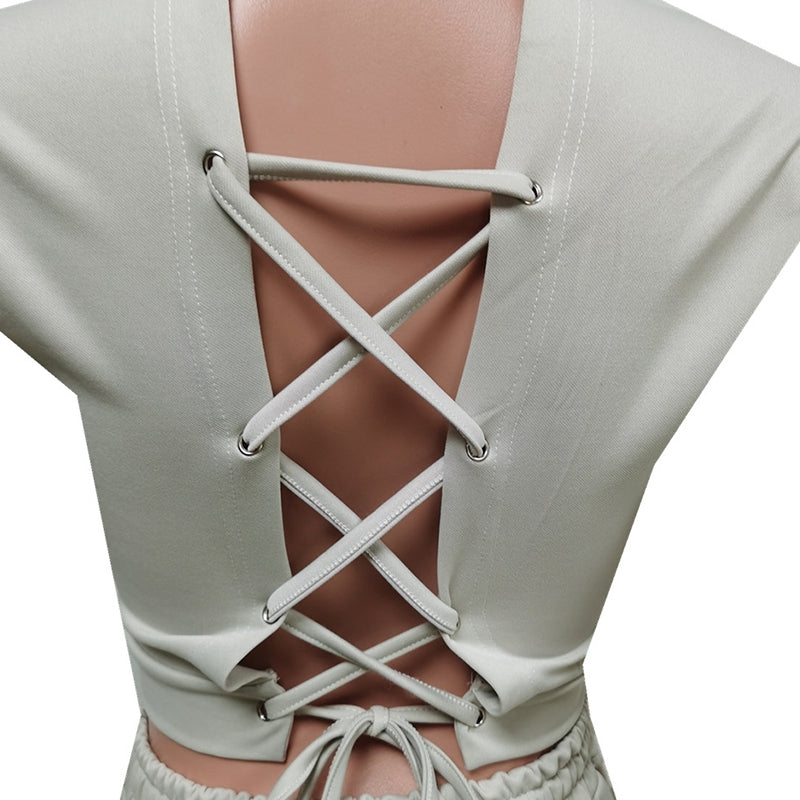 Open Back Bandage Hoodie Crop & Pants