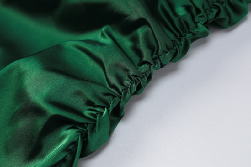 Green Satin Backless Maxi Dress