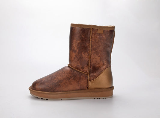 Real Leather Wool Fur Lined Snow Boots Waterproof