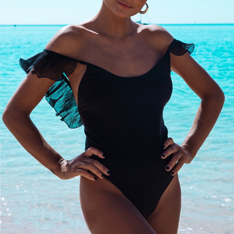 Transparent Ruffled Backless One Pieces