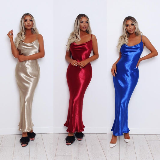 Satin Spaghetti Backless Long Dresses