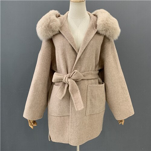 Cashmere Pea Coats Real Fur Hoodie & Cuffs