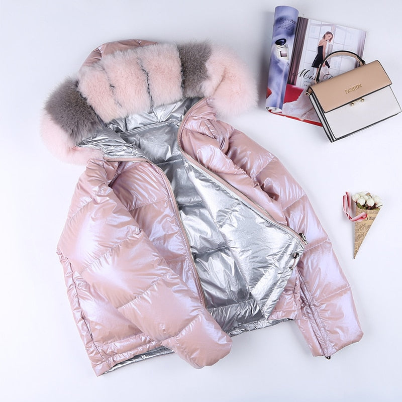 Metallic Real Fox Fur Parka Reversible Puff Jackets (Multi-Colors)