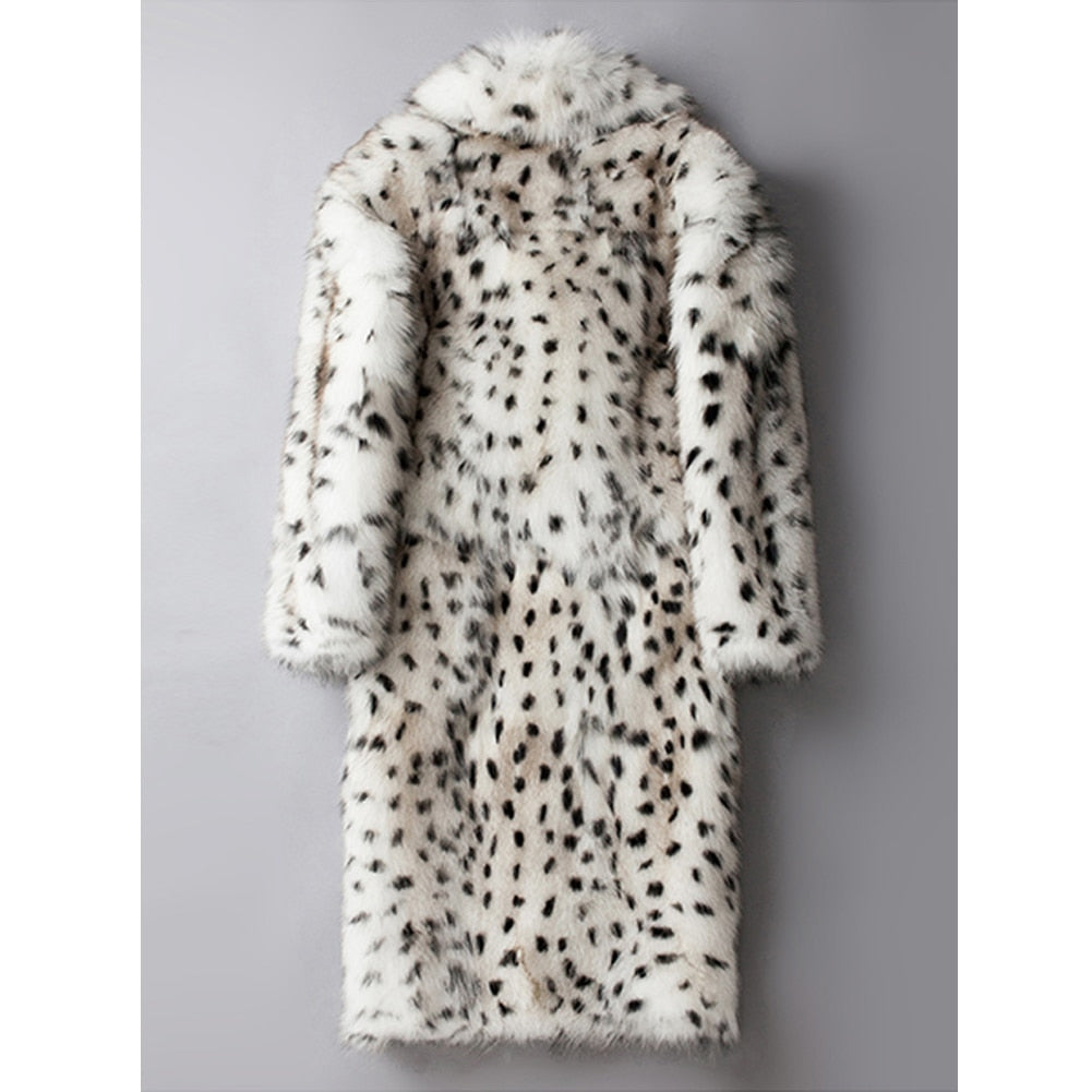 White Leopard Pattern Real Fox Fur Long Coat