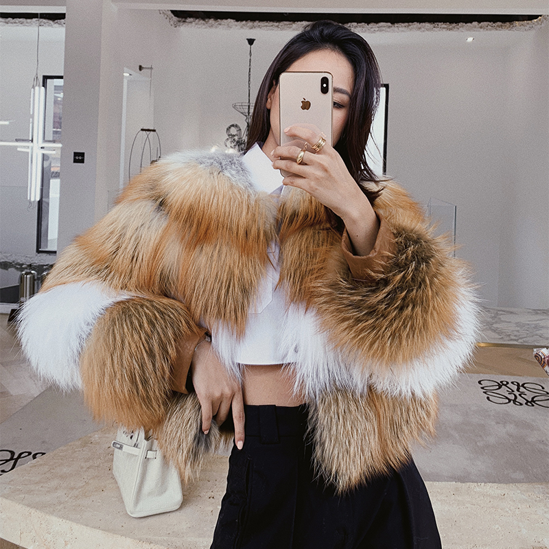 Red & White Real Fur Short Coats