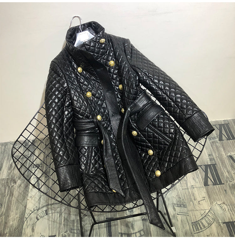 Genuine Leather Button Long Jacket