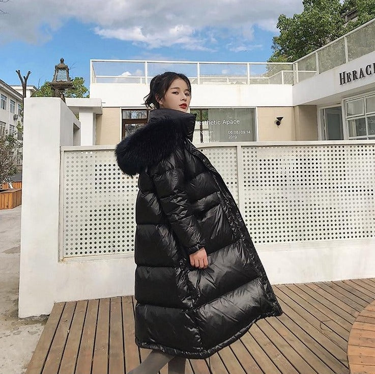 Real Fur Duck Down Loose Puffer Overcoats