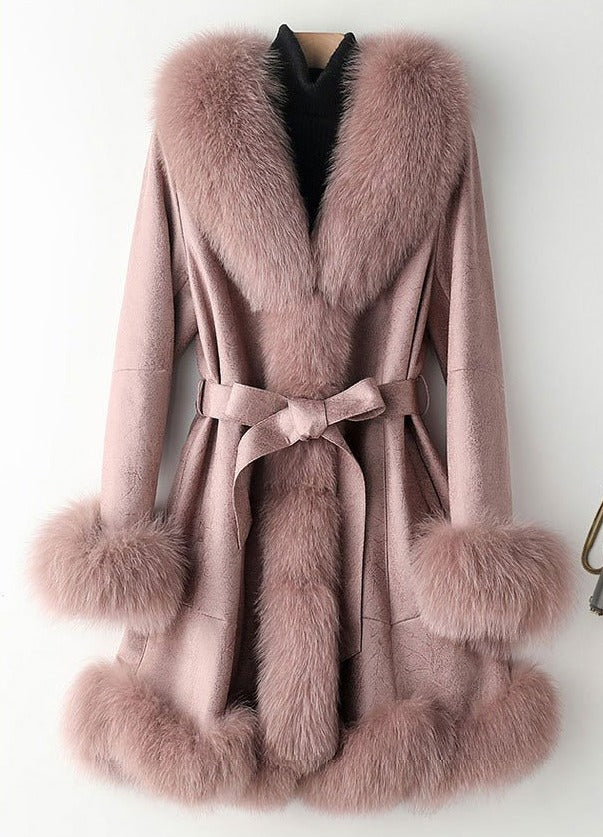 Genuine Leather Real Rabbit & Fox Fur Long Coats