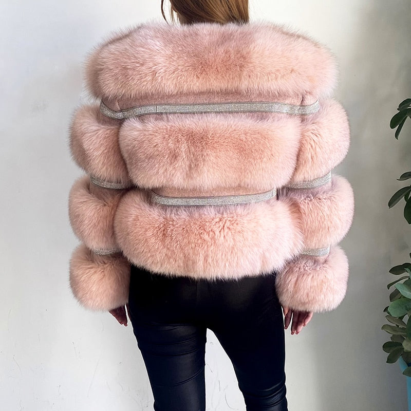 Real Fox Fur Crystal Diamond Jackets