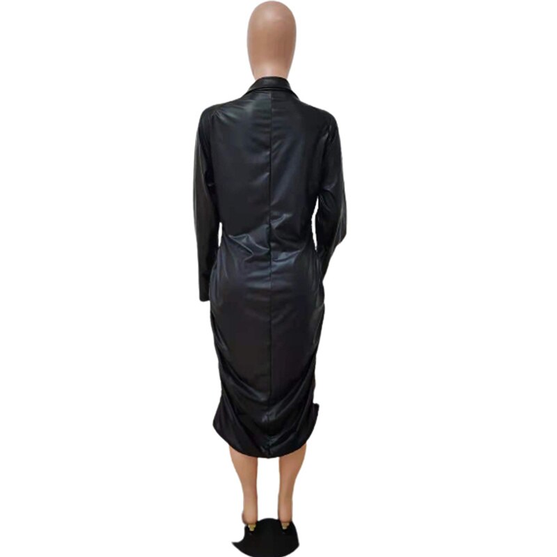 Pu Leather Long Sleeve Midi Dress Plus Size