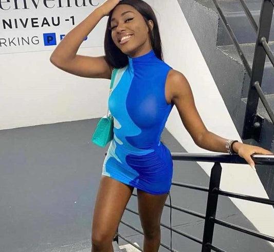 See-Through Contrast Sleeveless Mini Dresses