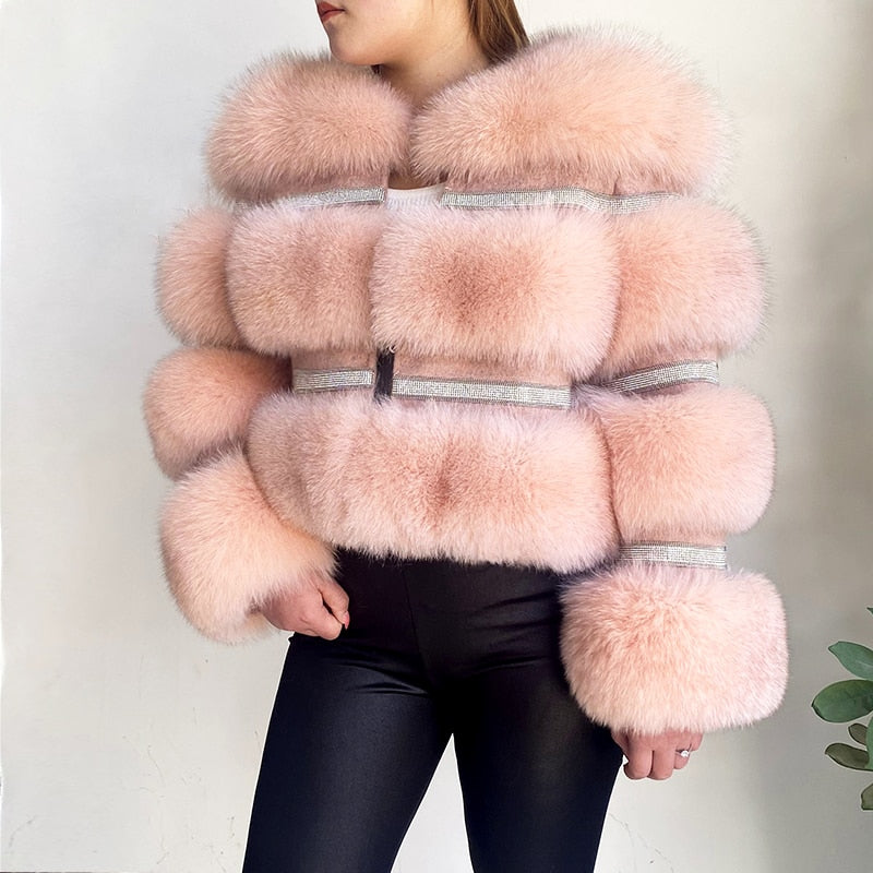 Real Fox Fur Crystal Diamond Jackets