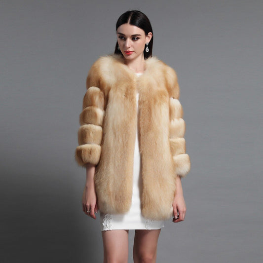 Red Fox Fur Full Pelt Three Quarter Sleeve Fur Coat