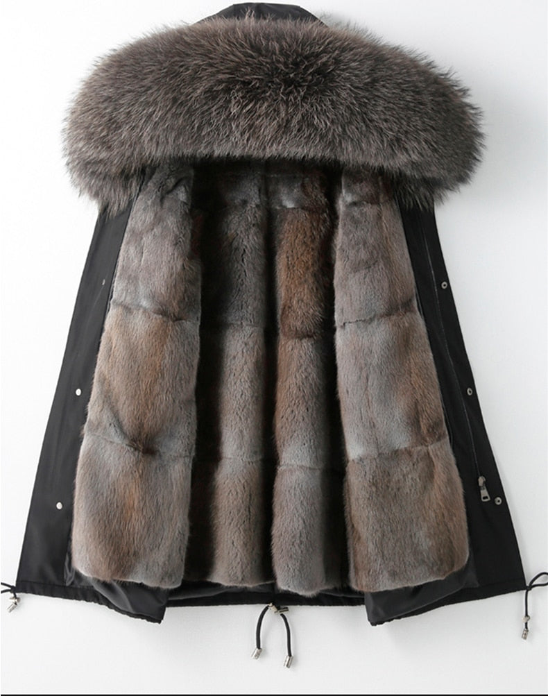 Waterproof Coats Real Mink Fur Liner Big Fox Fur Parka