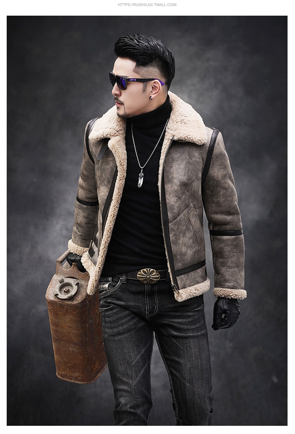 Brown Genuine Leather Sherling Fur Coats