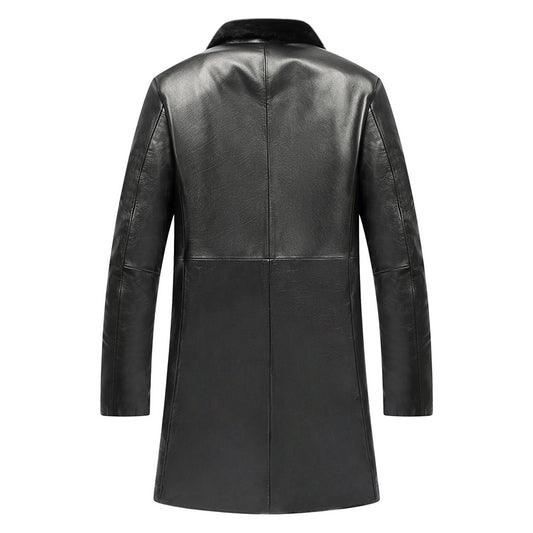 Genuine Leather Jacket Wool Fur Collar