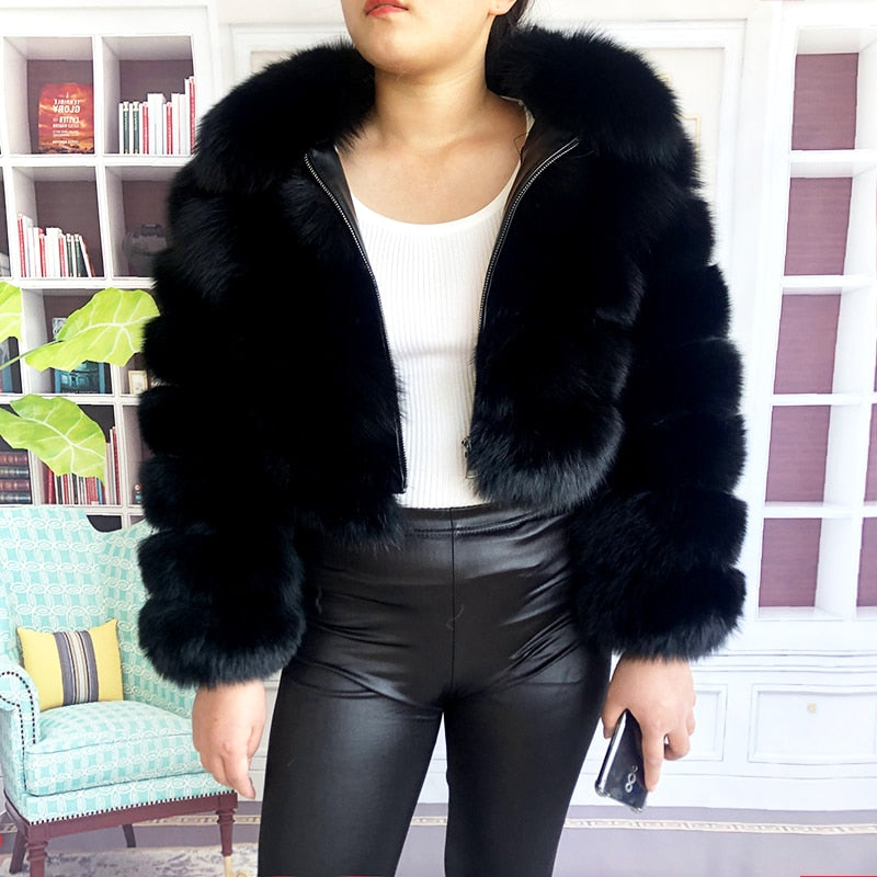 Genuine Leather Real Fur Cropped Coats